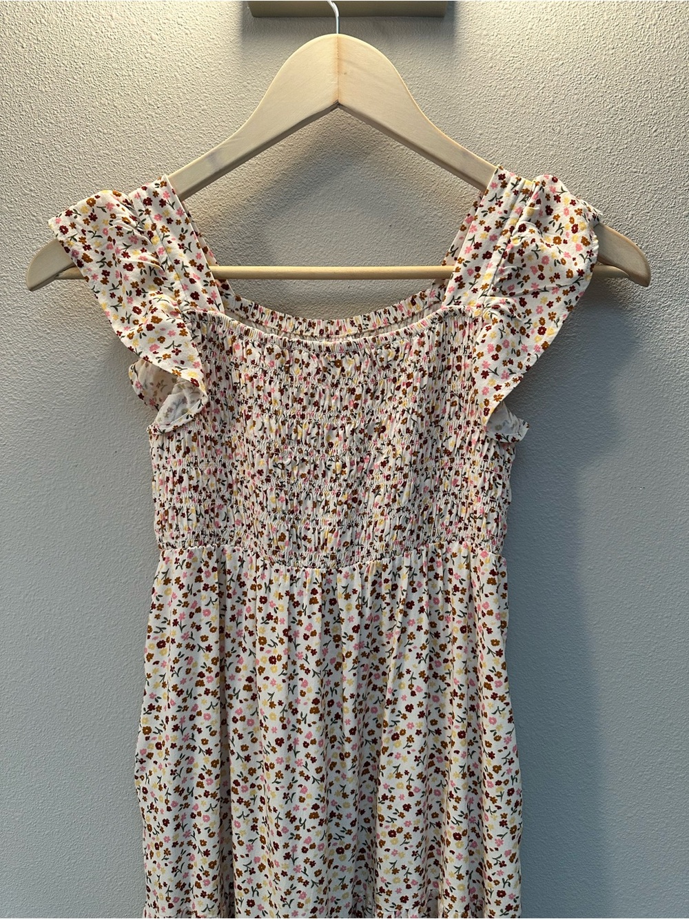 Cat & Jack White Floral Smocked Dress with Pink and Yellow Blossoms
